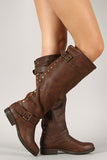 Bamboo Contrast Zipper Studded Riding Knee High Boot