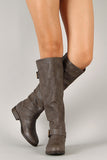 Bamboo Contrast Zipper Studded Riding Knee High Boot