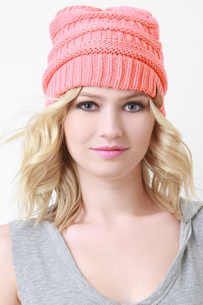 Solid Ridged Knit Beanie