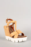 Open Toe Criss Cross Lug Sole Platform Wedge