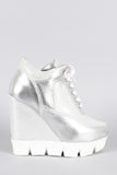 Dollhouse Metallic Lug Sole High Top Wedge Sneaker