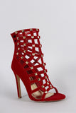 Suede Studded Caged Stiletto heel