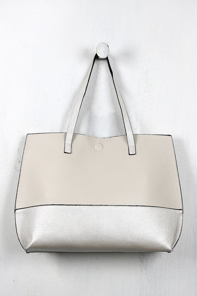 Pebbled Leatherette Two-Tone Reversible Bag