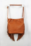 Woven Leatherette Fringe Bag