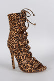 Liliana Leopard Caged Lace Up Heel