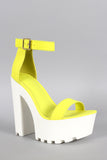 Wild Diva Lounge Neon Nubuck Ankle Strap Lug Sole Platform Heel