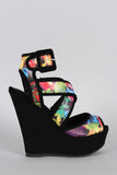 Qupid Abstract Strappy Caged Wedge