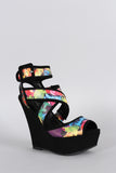 Qupid Abstract Strappy Caged Wedge