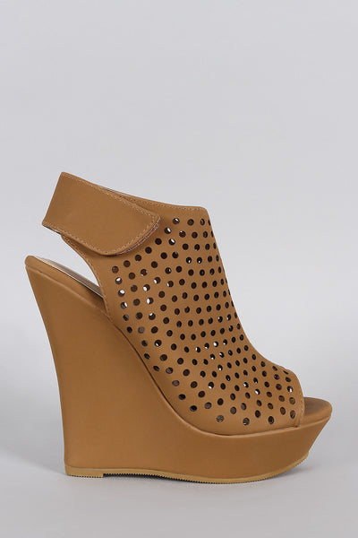 Bamboo Nubuck Perforated Peep Toe Wedge