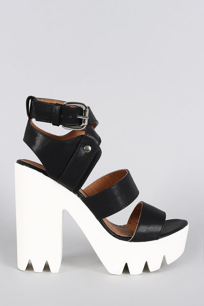 Qupid Strappy Platform Chunky Heel