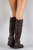 Qupid Buckle Round Toe Riding Knee High Boot