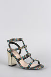 Qupid Studded Multi Print Retro Reflective Chunky Heel