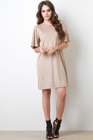 Bell Sleeve Vegan Suede Dress