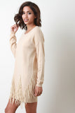 Suede Fringe Long Sleeves Sweater Dress