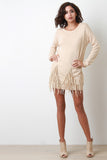 Suede Fringe Long Sleeves Sweater Dress