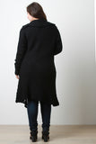 Open Knit Collared Longline Sweater Coat