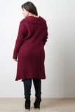 Open Knit Collared Longline Sweater Coat