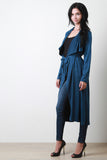 Belted Suede Draped Longline Jacket