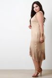 Suede High-Low Fringe Midi Dress