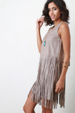 Suede Tiered Fringe Mini Dress