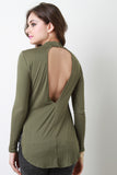 Mock Neck Long Sleeves Teardrop Open Back Top