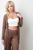 Suede Fringe Long Sleeves Cardigan