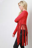 Suede Fringe Long Sleeves Cardigan