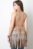 Plunging V-neck Suede Fringe Top