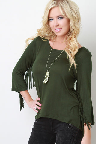 Soft Knit Fringe Arm Top