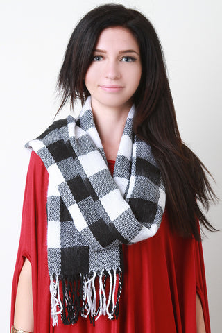 Gauze Knit Plaid Scarf