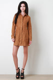 Vegan Suede Button Up Collar Dress