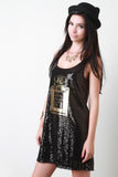 Perfume Graphic Sleeveless Sequined Dress