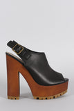 Bamboo Lug Platform Chunky Heel Peep Toe Mule