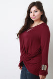 Draped Overlay Round Neck Long Sleeves Top