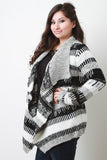 Tribal Stripe Mixed Knit Open Front Sweater