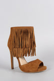 Delicious Fringe Tiers Ankle Cuff Peep Toe Heel