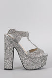 Bamboo Glitter Metallic Peep Toe Platform Chunky Heel