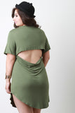 Jersey Knit Open Back Short Sleeves Tunic T-Shirt Dress