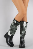 Floral Print Round Toe Knee High Rain Boots