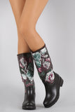 Floral Print Round Toe Knee High Rain Boots