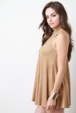 Mock Neck Sleeveless Suede Swing Dress