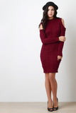 Cold Shoulders Long Sleeves Sweater Dress