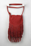 Faux Suede Fringe Flap Bag