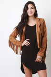 Zipped Up Suede Fringe Long Sleeves Jacket