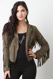 Zipped Up Suede Fringe Long Sleeves Jacket