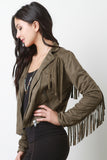 Zipped Up Suede Fringe Long Sleeves Jacket