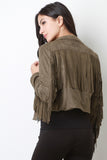 Zipped Up Suede Fringe Long Sleeves Jacket