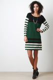 Long Sleeved Sweater Colorblock Striped Shift Dress