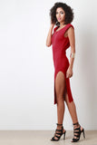 Plunging Back Side Slit Cocktail Dress