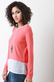 Contrast Chiffon Hem Long Sleeve Top